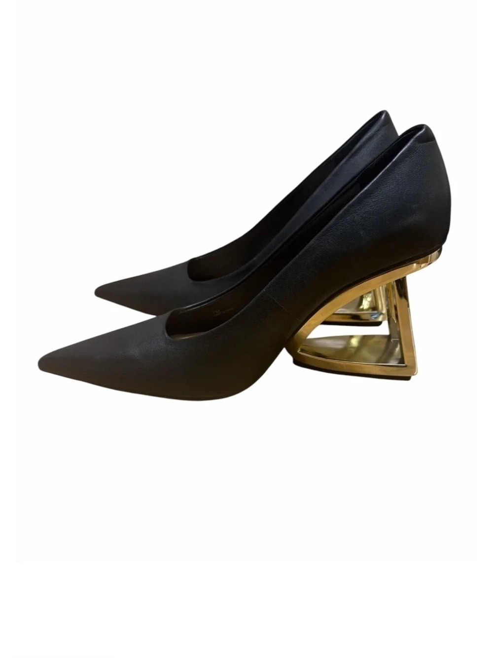 Gianni Bini Black Pointed Pumps with Gold Sculptural Heel - Picture 2 of 6